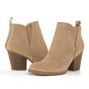 mysoft Women's Ankle Boots V Cut Side Elastic Panel Stacked Chunky Heel Booties with Side Zipper, Size 8.5