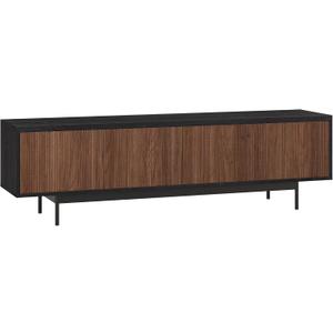 Henn&Hart Fluted TV Stand for TVs up to 75" with 2 Open-Concept Ribbed Storage Cabinets for Living Room, Family Room, or Office, Black/Satin Walnut