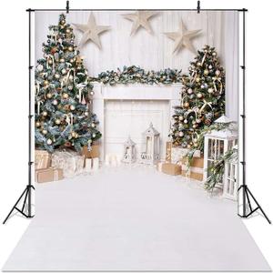 Avezano Christmas Photography Backdrop for Children Kids Portrait Phootshoot Indoor White Fireplace Wood Floor Xmas Background for Photo Studio Props (6x8ft)