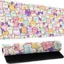 Kawaii Large Mouse Pad 31.5x11.8 Inches XL Extended Gaming Mousepad Funny Cute Cat Desk Mat, Long Computer Keyboard Mouse Mat Non-Slip Base Desk Pad Stitched Edges for Home Game Office Work