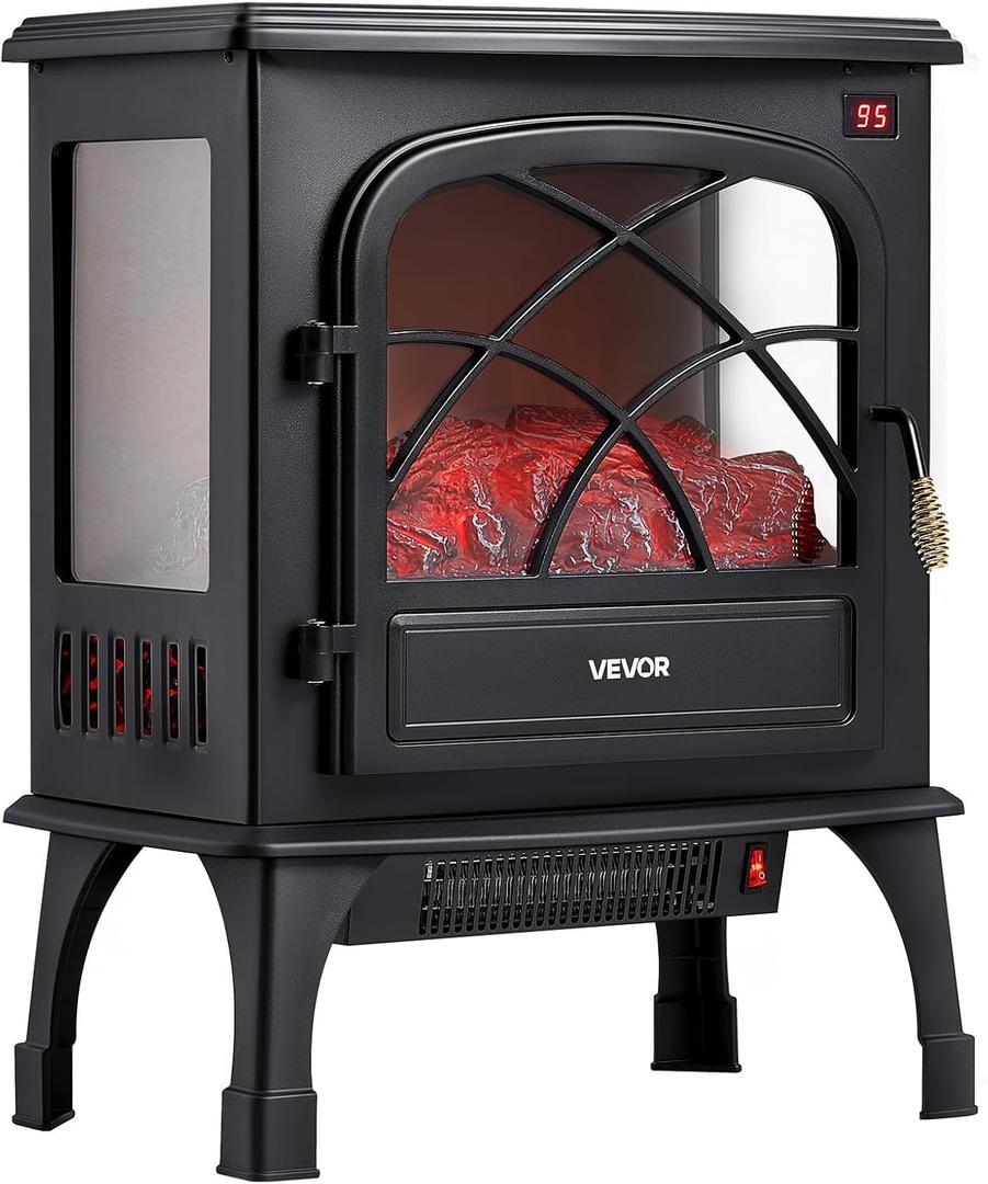 VEVOR 25.5inch Freestanding Fireplaces, 1500W 5120BTU Portable Electric Fireplace Stove Heater, with Overheating Protection,Adjustable Flames,Timer, Remote,for Living Room,Bedroom,Black