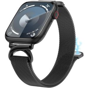 Stainless Steel Loop Compatible with Apple Watch Band 38/40/41/42/44/45/46/49mm, Women Metal Mesh Magnetic Slim Strap with C-Shape Clasp for iwatch SE Series 10/9/8/7/6/5/4/3/2/1 Ultra 1/2
