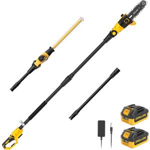 Pole Saw 8-Inch Cordless Tree Trimmer and 18-Inch Pole Hedge Trimmer 2-in-1, 15-Feet Max Reach, Pole Chainsaw, Auto Oiling, with 2x3.0Ah Battery & Charger, for Tree Trimming and Shrubs Pruning