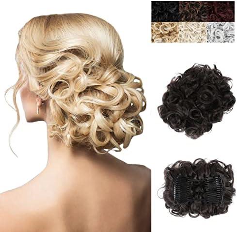 Elaine Combs Messy Bun Hair Piece Curly Dish Hair Buns Extension Thick Chignon Hairpiece Clip in Ponytail Scrunchies Hair Pieces for Women (Dark Brown -#98)