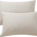 Waffle Weave Pillowcases King Size 2 Pack, 100% Egyptian Cotton 600 Thread Count, Ultra Soft Pillow Shams with Envelope Closure, Breathable Skin-Friendly Pillow Case, Beige, 20x36 Inches