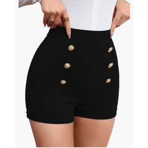 Floerns Women's Elegant High Waist Double Button Office Straight Leg Shorts, No Size Mark