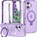for iPhone 17 Full Body Shockproof Case with Magnetic Invisible Stand [Compatible with MagSafe] Built-in Screen Protector Military Drop ProtectionTranslucent iPhone Cover -Purple