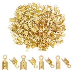 PH PandaHall Fold Over Cord Ends, 18K Gold Plated Crimp Beads Leather Ribbon End Clasp Tips Brass Crimp End Tips Jewelry Connector for DIY Jewelry Making Bracelet Necklace, 7.5x2.5mm