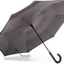 Totes InBrella - Reverse Close Umbrella with Invisible Water Repellent Coating - Auto Close, Inverted, Dripless, and Stormproof for Rainy Weather (Black/Grey)