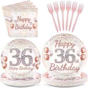96 Pcs 36th Birthday Party Supplies for Women, Serves 24