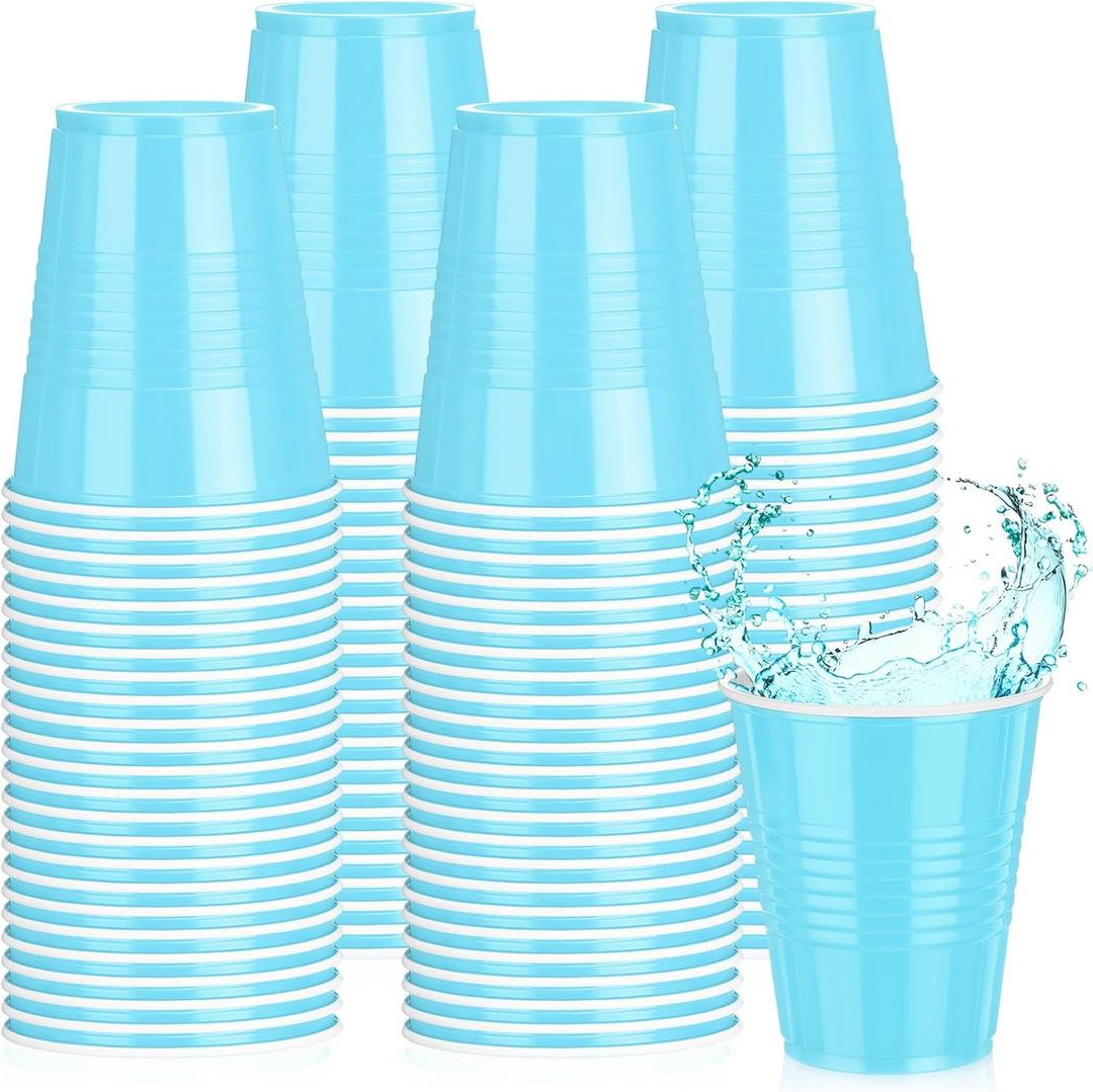Pickmesh 50 Pack 12 oz Plastic Cups Valentine Disposable Cup Bulk for Valentine's Day Wedding Birthday Baby Shower New Year's Day Halloween and Festive Celebration Party Supplies(Light Blue)