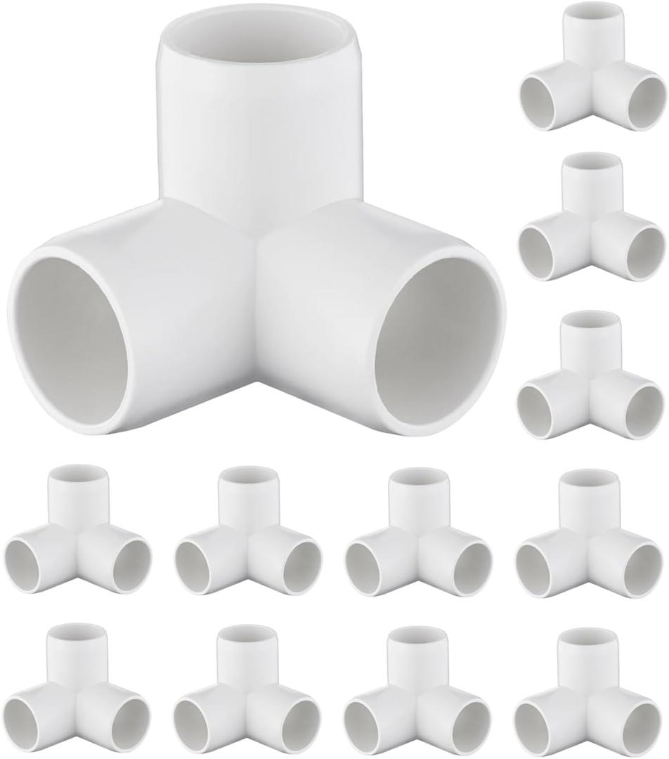 12-Pack 3 Way PVC Fittings 3/4 Inch, Furniture Grade PVC Pipe Connector Elbow for All DIY Structure and Frames, SCH40 Pipe Tee Corner Fitting