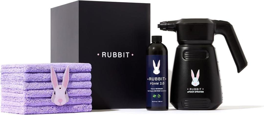 Electric Plus Kit, Waterless Car Wash Kit, Rechargeable Electric Sprayer, Foam 2.0 Solution, 6 Reusable Microfiber Towels, & Air Freshener, Car Cleaning Supplies, 9 Piece Auto Cleaning Kit