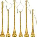 Red Co. 6" and 8" Decorative Golden Glass Icicle Drop Hanging Christmas Tree Ornaments, Holiday Season Dcor  Set of 6