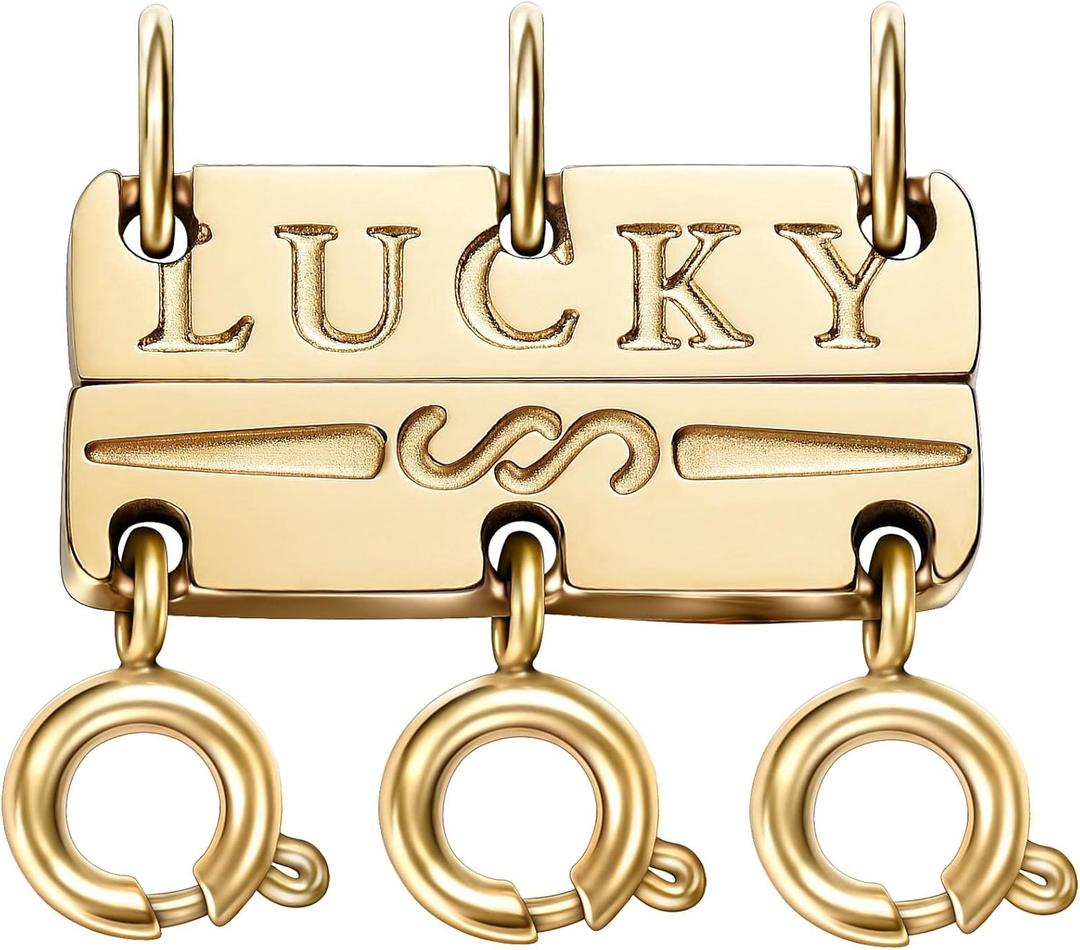 OHINGLT Lucky Necklace Layering Clasps Separator for Stackable,14K Gold and Silver Plated Multiple Necklace Clasps for Women