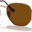 Ray-Ban unisex-adult Rb3548n Hexagonal Flat Lens Hexagonal Sunglasses (Gold/Polarized B-15 Brown)