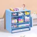 Desk Storage Organizer with 9 Drawers, 4 Tiers Stackable Desktop Craft Storage Drawers, Clear Storage Box Caddy for Stationary Makeup Jewelry Office Craft Supplies (Blue)