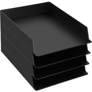 Wenqik 4 Pcs Stackable Paper Trays Rectangular Plastic Desk Holder Desktop Document File Organizer Storage Letter for Office Classroom (Black)
