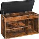 HOOBRO Shoe Storage Bench with Cushion, 32.3'' Entryway Bench with Lift Top Hidden Storage and Adjustable Shelves, Wooden Shoe Rack Bench for Entryway Bedroom, Rustic Brown and Black BF40HX01