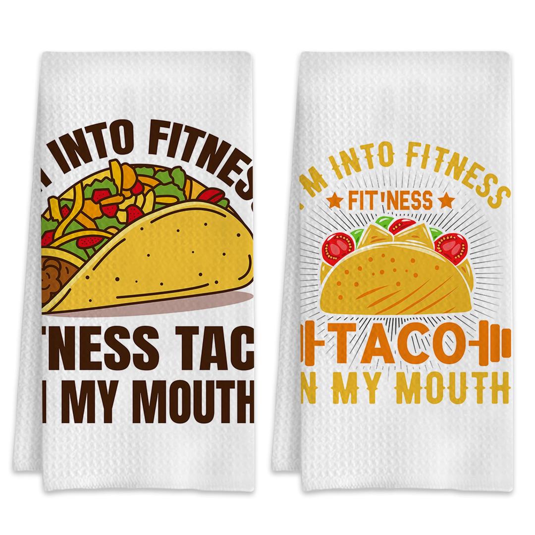 NITAHHHY I'm Into Fitness Fitness Taco in My Mouth Kitchen Towels Set of 2,Quick Dry Microfiber Cloth Dish Towel Drying Hand Towels for Kitchen Gifts for Women Men 16" x 24"