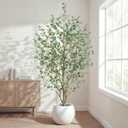 8FT Artificial Eucalyptus Tree Indoor, Faux Eucalyptus Tree with 901 Silk Leaves, Tall Fake Tree - Artificial Tree Indoor for Living Room Office Bedroom Home Decor