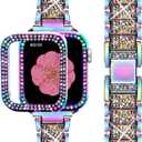 Supoix Compatible with Apple Watch Band 40mm + Case, Women Jewelry Bling Diamond Rhinestone Replacement Metal Strap &Soft TPU Protector Case for iWatch Series 6/ 5/ 4/ SE(Colorful)