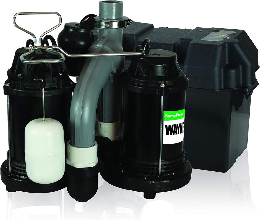 WAYNE - 1/2 HP Sump Pump with Integrated Vertical Float Switch and 12 Volt Battery Back Up Capability, Battery Not Included - Up to 5,100 Gallons Per Hour - Heavy Duty Basement Sump Pump System
