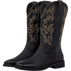 SheSole Wide Calf Cowboy Boots Women - Square Toe Cowgirl Boots for Wide Feet & Thick Calves, Comfortable Western Boots for Daily Work, Rodeo & Country Concert Black US 9