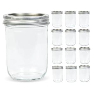 Yodecy 6 Pack 16 oz Wide Mouth Clear Mason Jars with Silver Metal Lids, Canning Jars for Overnight Oats, Food Storage, Dry Food, Snacks, Candies and More