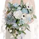 Ling's Moment Dusty Blue Bridal Bouquet Cascading, Wedding Bouquets for Bride, 15 Inch Bride Bouquets for Wedding Artificial Flowers Bouquets