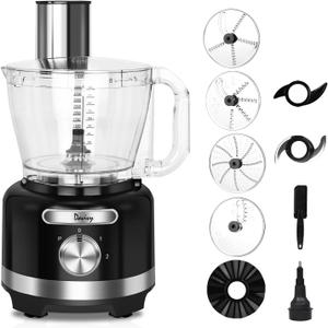 Davivy 16 Cup Food Processor,3.8L(128oz) 9-in-1 Multifunction Vegetables Chopper, Cheese Grating,Chopping,Emulsifying, Shredding, Slicing, Doughing for Home Use,Black,600W (16-Cup Processor Bowl)