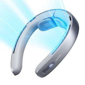 JISULIFE Portable Neck Fan Pro, 100 Speeds Bladeless, Stepless Knob, LED Display, 5000mAh Rechargeable Personal, Mini Hands Free, USB Battery Operated Wearable-Grey