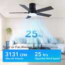 42 Inch Ceiling Fans with Lights and Remote,Flush Mount Black Ceiling Fan with 5 Blades,6 Speed Reversible DC Motor,3CCT Dimmable LED-Low Profile Design for Bedroom, Living room & Covered Outdoor