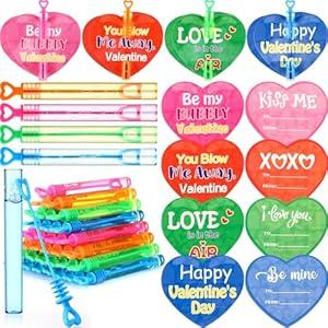 MiniInflat 96 Pack Valentine's Day Bubble Wands and Exchange Card, Mini Heart Bubble Wands Gifts Bulk for Exchange Prizes Party Favor(Colorful)