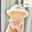 17cm Doll Clothes for Labubu, Kawaii 4-Piece 17cm Clothes Dolls Outfit Set with Accessories Pink Diamond Hat + Clear Glasses + Pink Camera + Pink Smily Shirt(Doll Not Included)