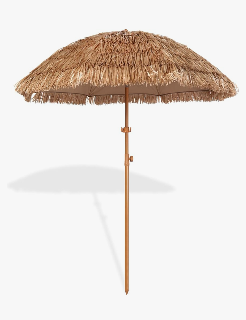 6.5ft Hula Tahtched Tiki Patio Umbrella, Beach Umbrella Hawaiian Style with Hanging Hook and Tilt Design, 8 Ribs with Carry Bag for Outdoor Tiki Bar, Tropical Palapa, Garden, Pool, Natural