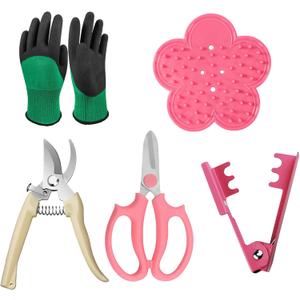 Floral Tool Kit, Rose Thorn Stripper Tool Garden Pruning Shears Scissors Kit, Glove for Floral Making Supplies,Use for Florist Supplies, Pink
