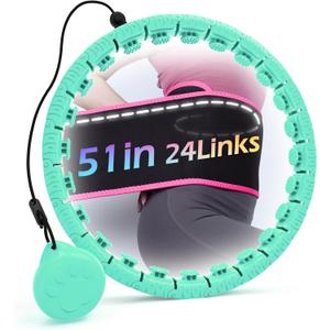 Weighted Hula Circle for Adults Weight Loss, Infinity Fitness Hoop Plus Size 51 Inch with Sweat Belt, Include 27 Detachable Links and Waist Trainer for Women (B-Cyan)