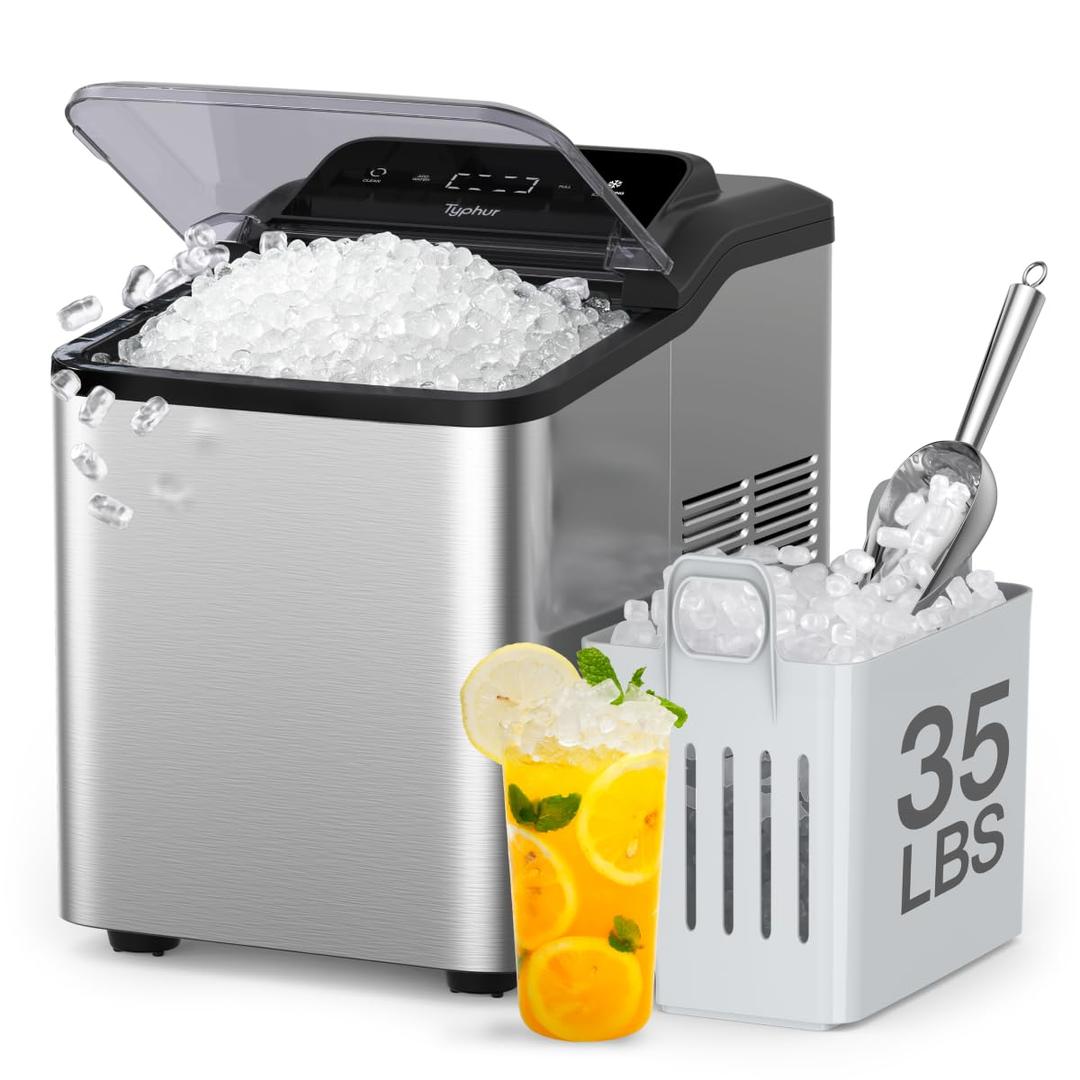 Typhur Nugget Ice Maker Countertop, Self-Cleaning Pump, 35lb/24H, Stainless