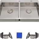 33 Inch Double Bowl Kitchen Sinks Drop In  Delironexu 16 Gauge Stainless Steel Kitchen Sink Double Bowl, 33x19 Drop In Double kitchen sink with Brushed Finish, 6 Inch Deep 50/50 Overmount Sink