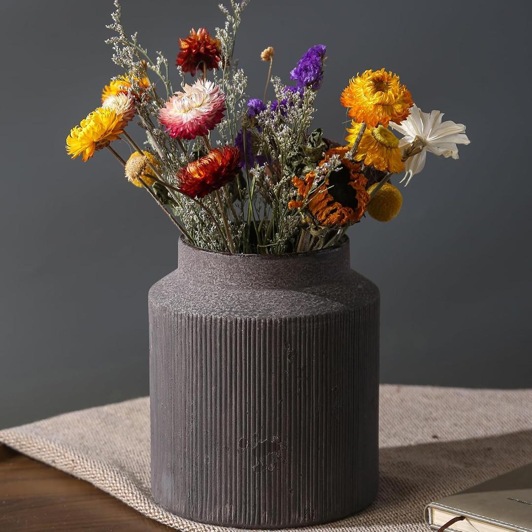 Farmhouse Vase for Home Decor, Vintage Rustic Terracotta Flower Vase Suitable for Home Decor, Living Room, Shelf, Dining Table. 7IN. (6.1 x 7 inches, Brown and Black)