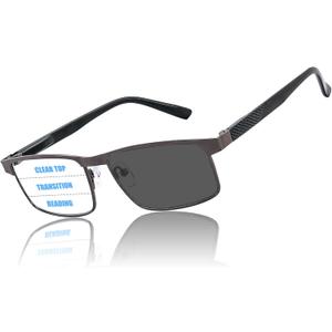 Mens Metal Frame, Progressive Multi focus Transition Reading Glasses with Blue Light Blocking and Spring Hinge 
