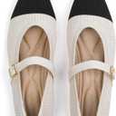 Women's Pointed Toe Knit Mary Jane Ballet Flats for Office Casual Wear Stretchy Dressy Slip-On Shoes with Arch Support