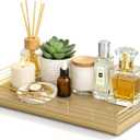 Large Bathroom Vanity Tray 13" x 8" Oak Decorative Wooden Tray for Bathroom Countertop & Vanity Organizer, Rectangular Wood Tray for Perfume, Skincare, Storage, Vanity Dresser Counter Decor, Gold
