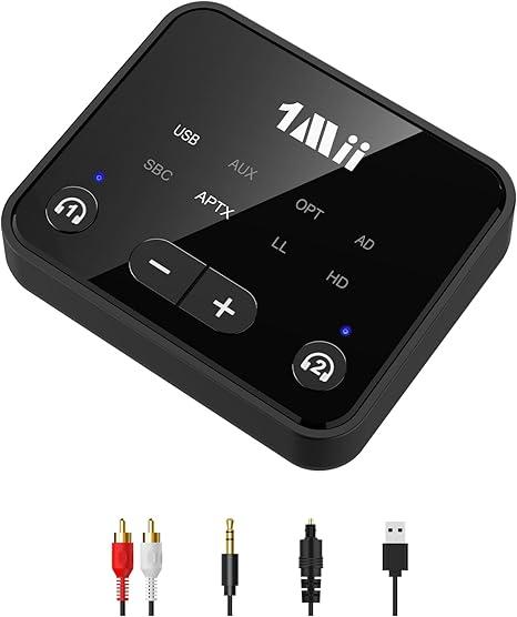 1Mii Bluetooth 5.3 Transmitter for TV to 2 Wireless Headphones, Long Range 100ft Bluetooth Adapter for TV aptX Adaptive & HD/Volume Control, Optical/USB/AUX/RCA Audio Inputs