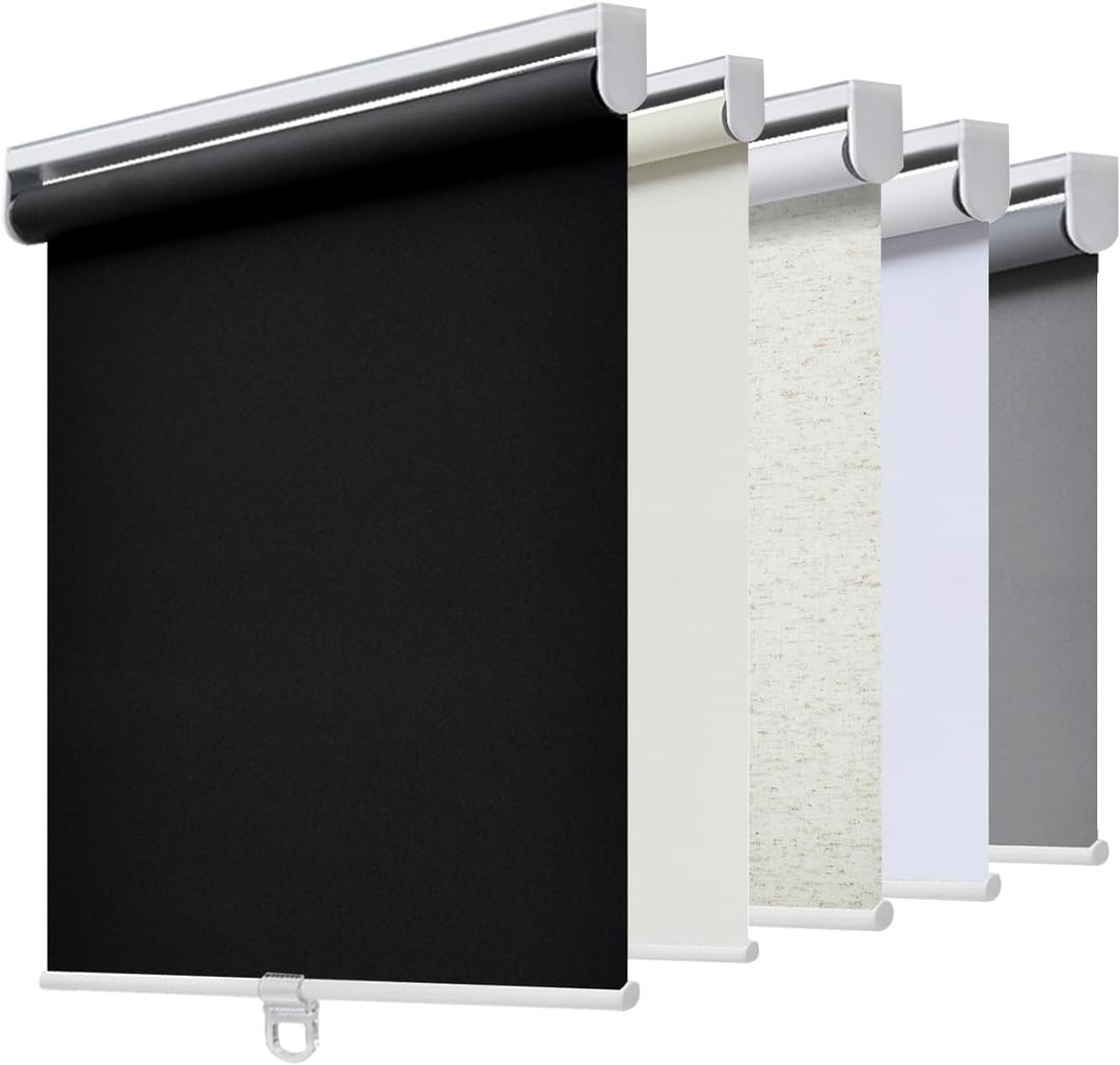 AOSKY Cordless Roller Shades Blackout Blinds for Windows Room Darkening Rolled Up Shades with Spring System, UV Protection Window Shades Door Blinds for Home and Office (34.5" W x 64" H, Black)