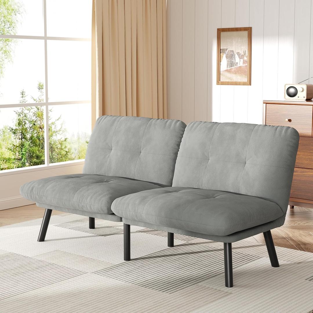 Sofa Sleeper Couch Bed with Adjustable Backrest Thick Cushion Velvet Fabric for Department Living Room Lounge Sofa Loveseat (Gray)