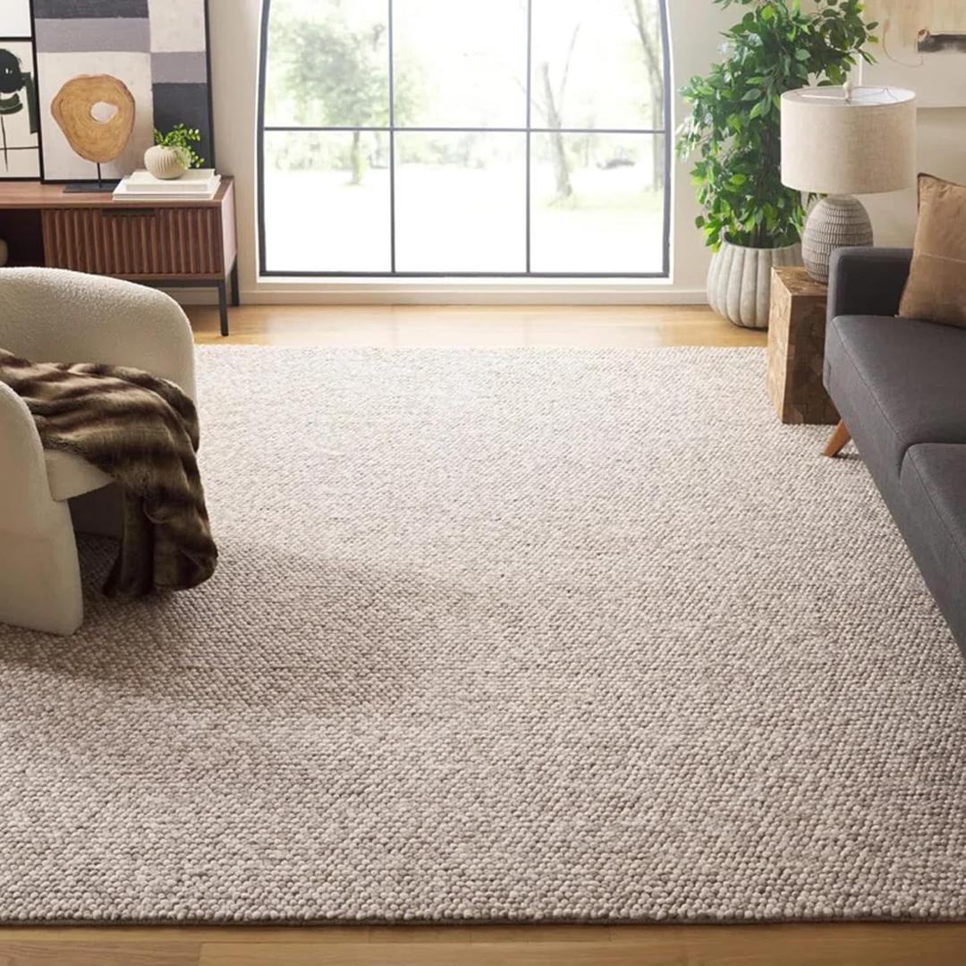 S & L Homes 100% Wool Hand Woven Chunky Knit Popcorn Rug - Beige Contemporary Area Rug for Living Room Bedroom (10' x 14' - Beige)