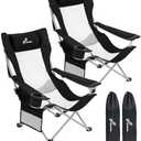 Sportneer Beach Chair: Adjustable Folding Chair with Cup Holder & Side Pocket - Portable & Compact Beach Chairs for Adults with Reclining Positions for Camping Picnic and Outdoor, Black 2 Pack