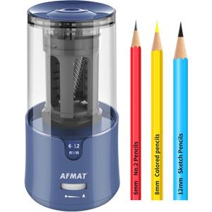 AFMAT Pencil Sharpener, Electric Pencil Sharpener for Colored Pencils, Auto Stop, Fast Sharpen in 3s, Large Hole Pencil Sharpeners Plug in for 6-12mm No.2/Jumbo Pencils PS93 (Blue)
